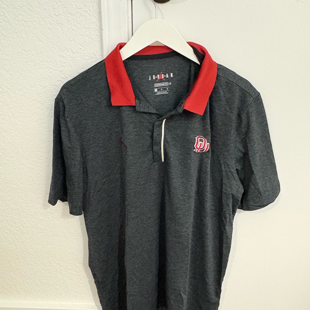 Jordan Men's Charcoal and Crimson OU Polo Shirt Size L